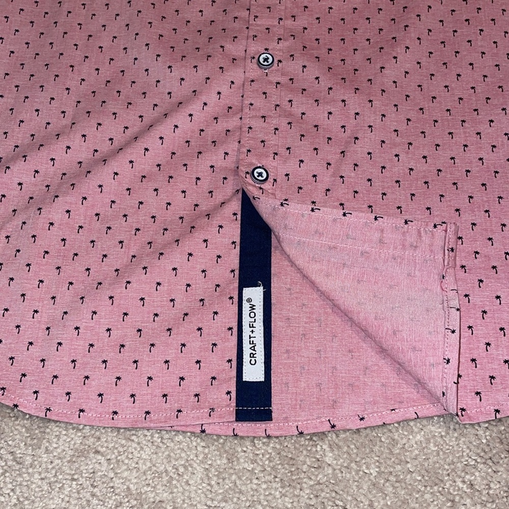 Craft Flow Shirt Mens Medium Pink Woven Palm Tree Short Sleeve Button Up - Picture 2 of 4
